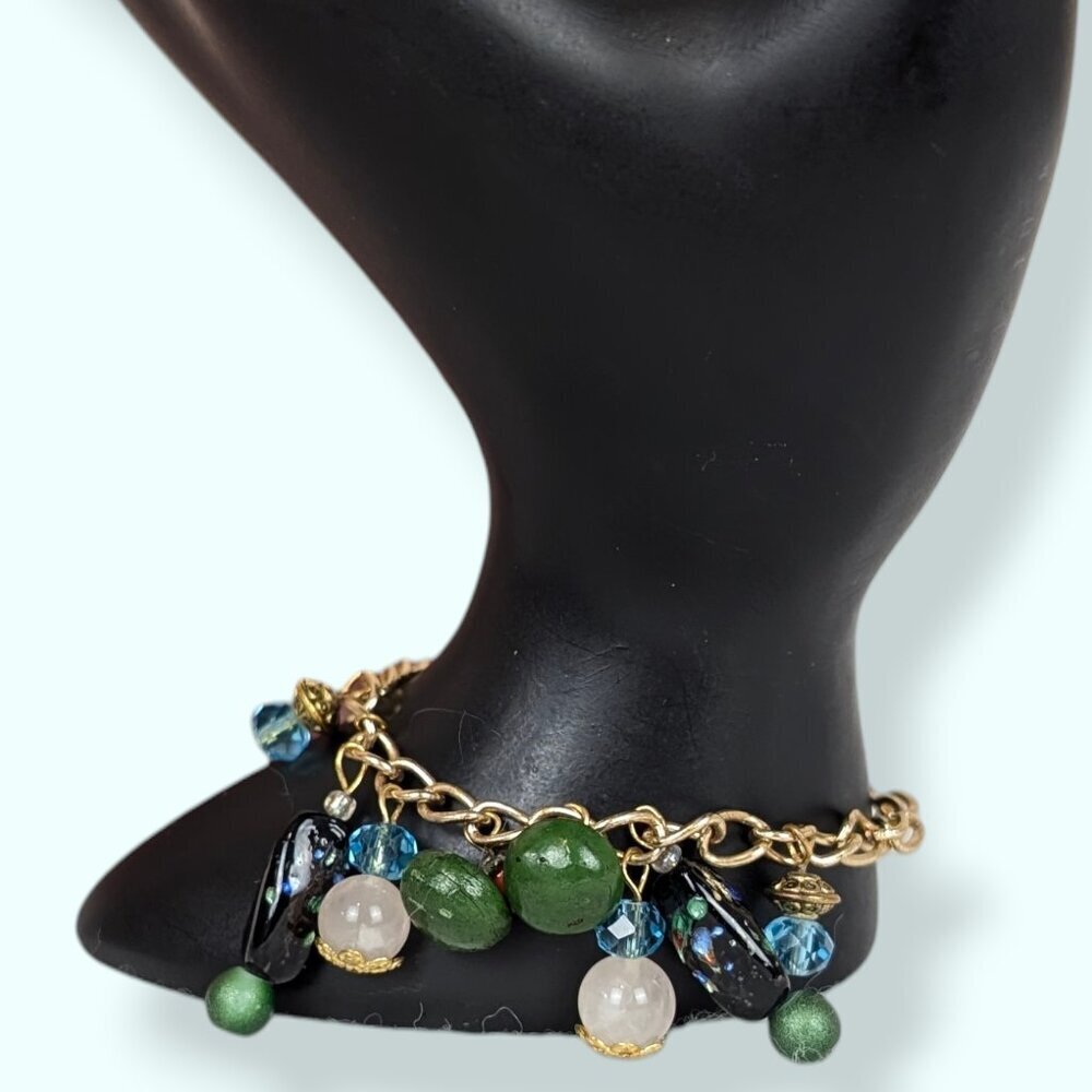 Green & Blue Dangling Bead Bracelet